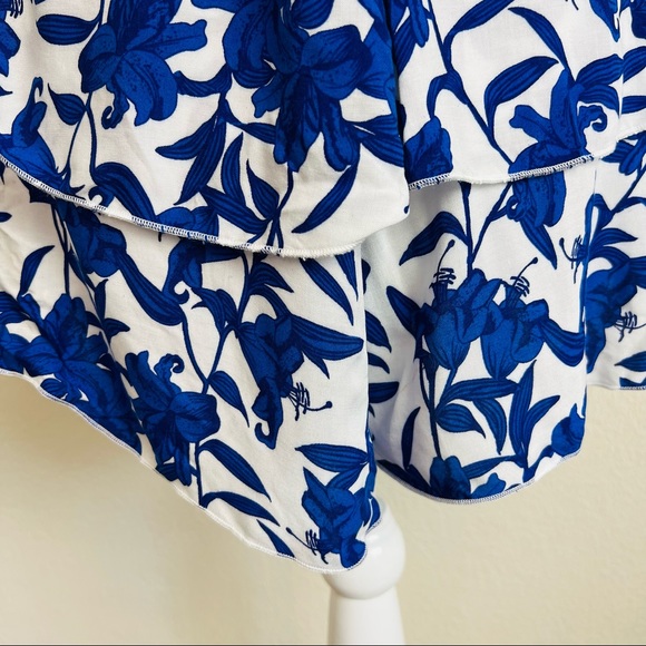 NWT PLT Blue & White Porcelain Floral Print Bardot Crop Top & Layered Shorts Set - Picture 6 of 9